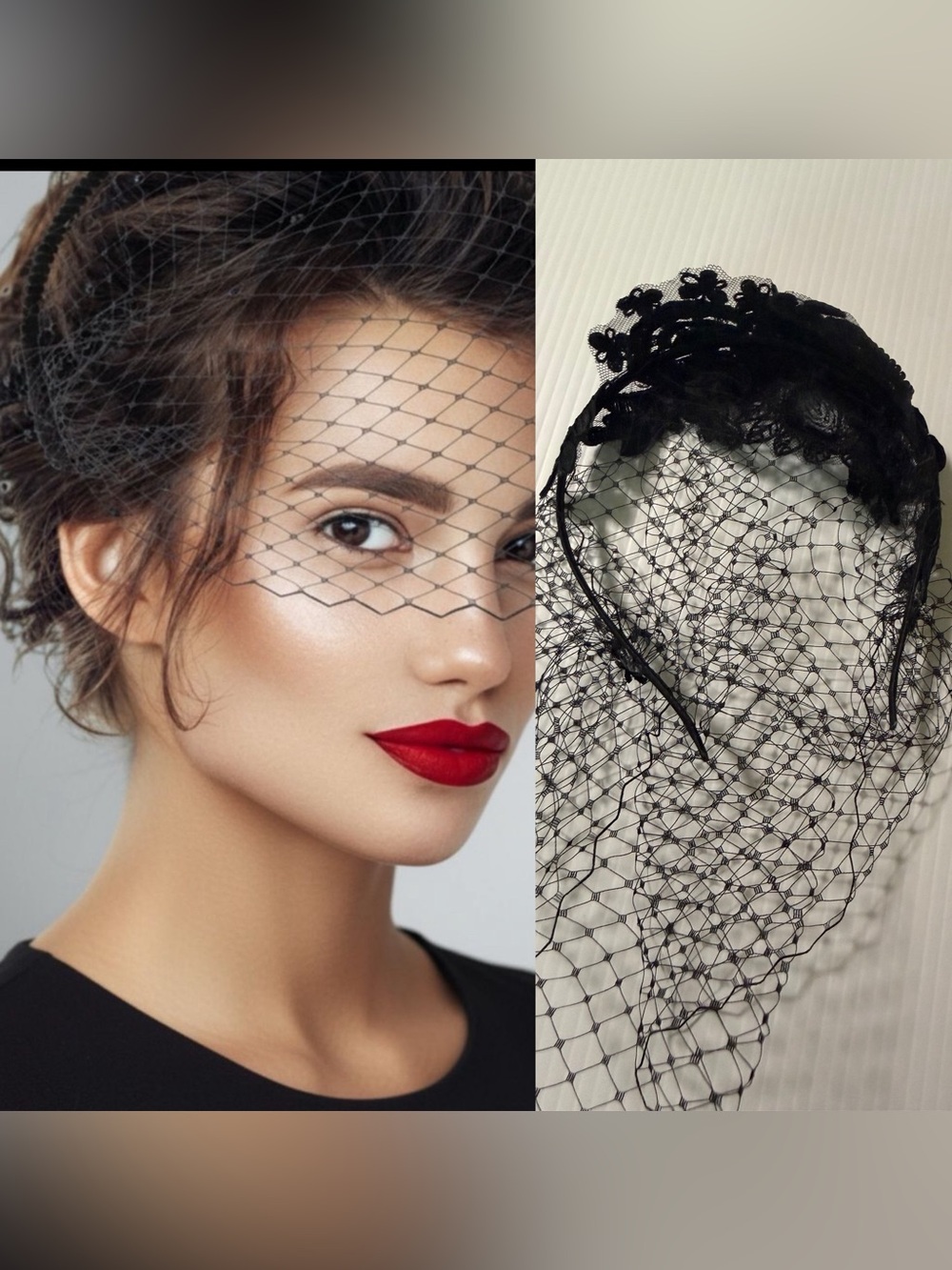 Black Birdcage Veil Fascinator headband Mesh hair accessory wedding dance event